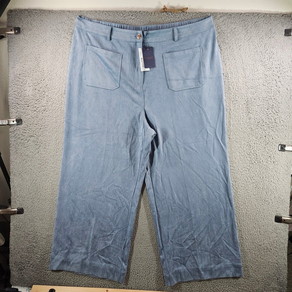 Skies Are Blue Curvy Faux Suede Wide Leg Pants Blue 3X NWT NEW